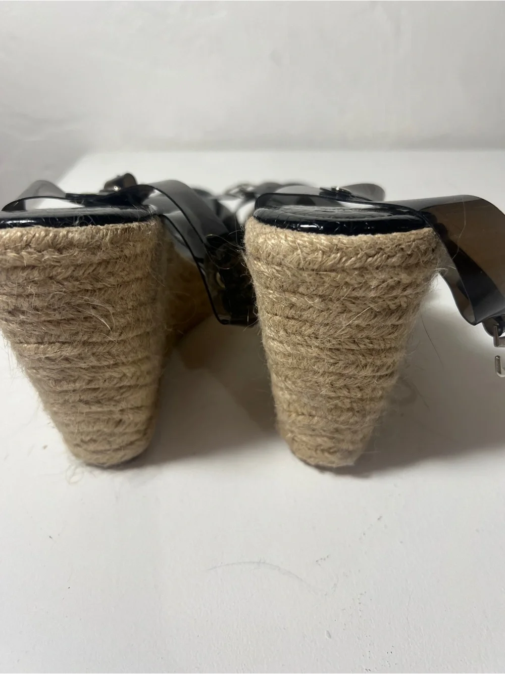 Black Espadrille Wedge Sandals with Jelly Ankle Strap